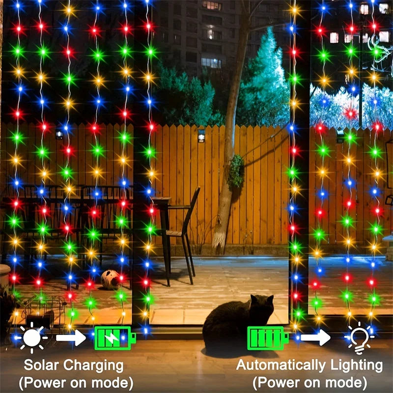 Solar LED Curtain Light Outdoor Garland Solar Fairy String