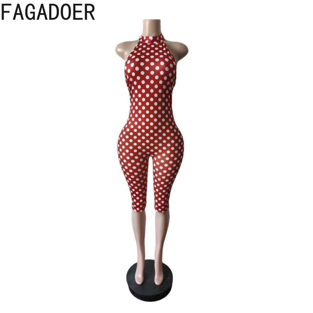 FAGADOER Fashion Colorful Print Patchwork Romper Women Hipster Bandage Backless Bodycon Jumpsuits Female Streetwear Overalls New