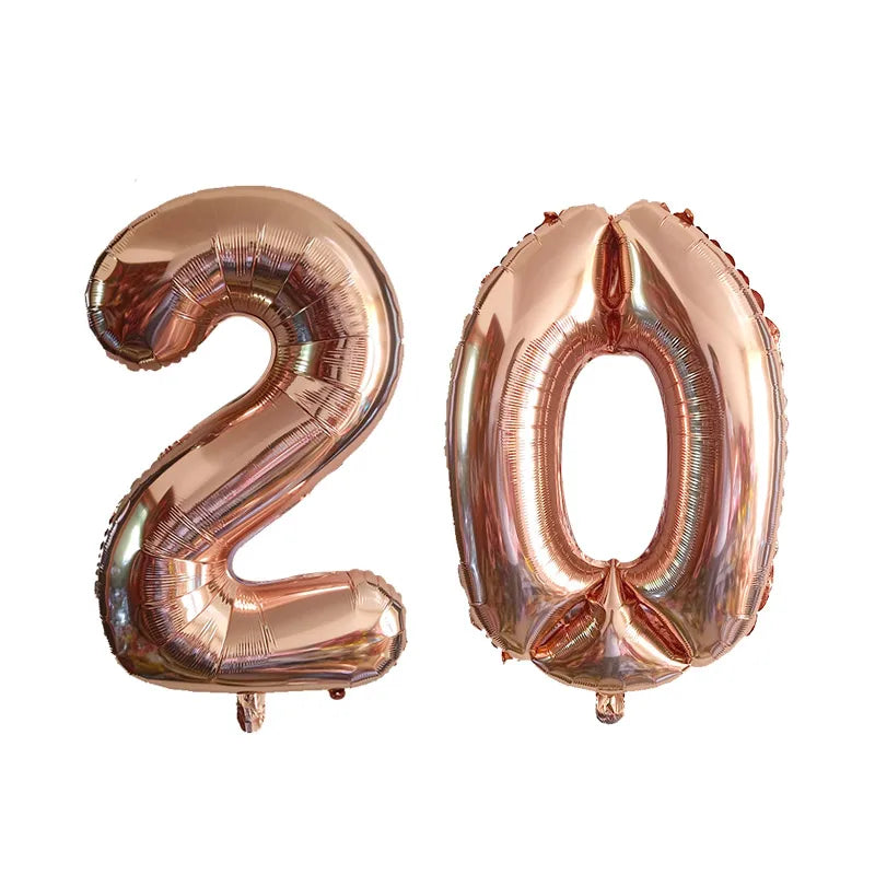 2pcs 32inch Rose Gold Balloon Number Banner 18 25 30 40 50 60 Birthday Party Decoration Kids Adult Anniversary Digit Foil Ballon