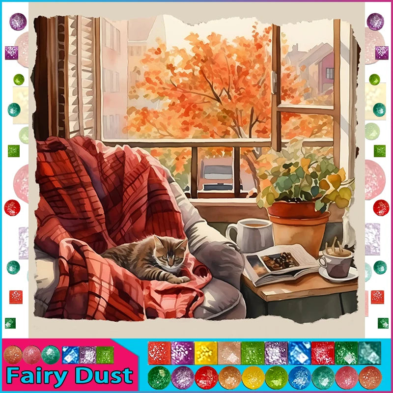 HOMFUN Fairy Dust 5D DIY Diamond Painting "Scenery Beauty House" Full Drill Resin Diamond Embroidery Cross Stitch Home Decor