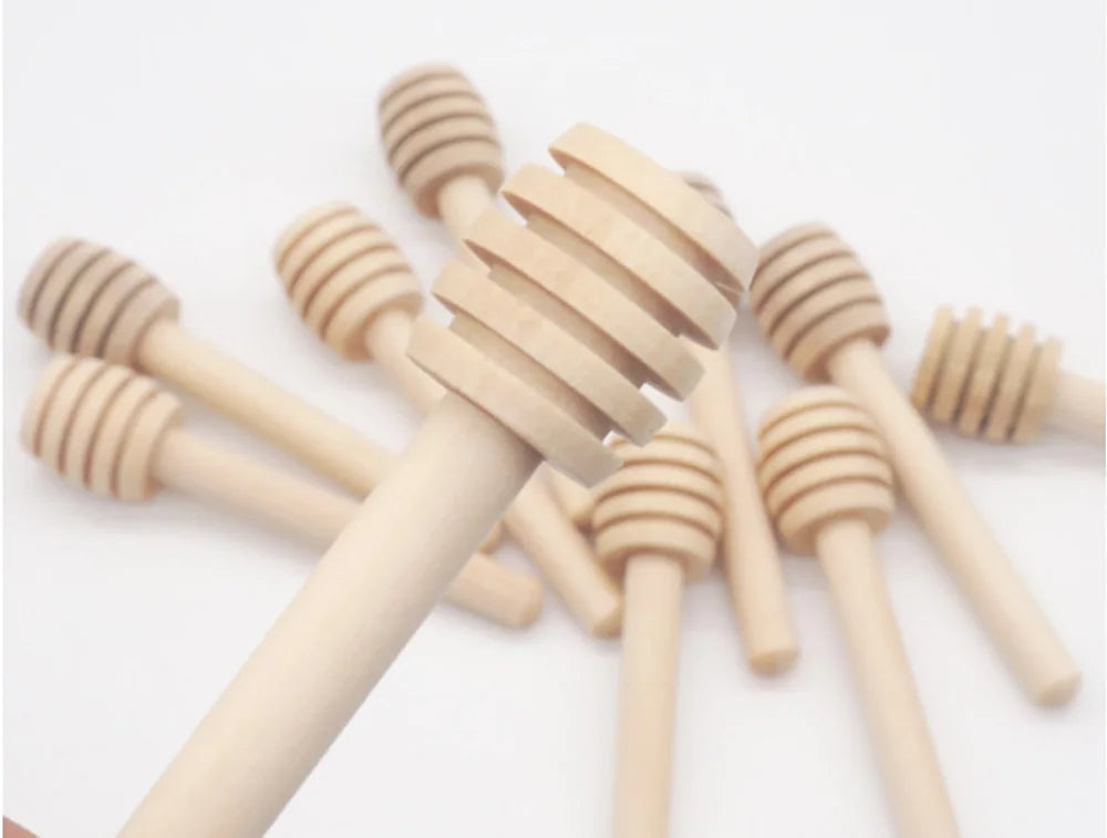 Honey Stir Bar Mixing Handle Jar Spoon Natural Wooden 10/30/50Pcs Honey Dipper Wooden Stick Honey Spoons Kitchen tools