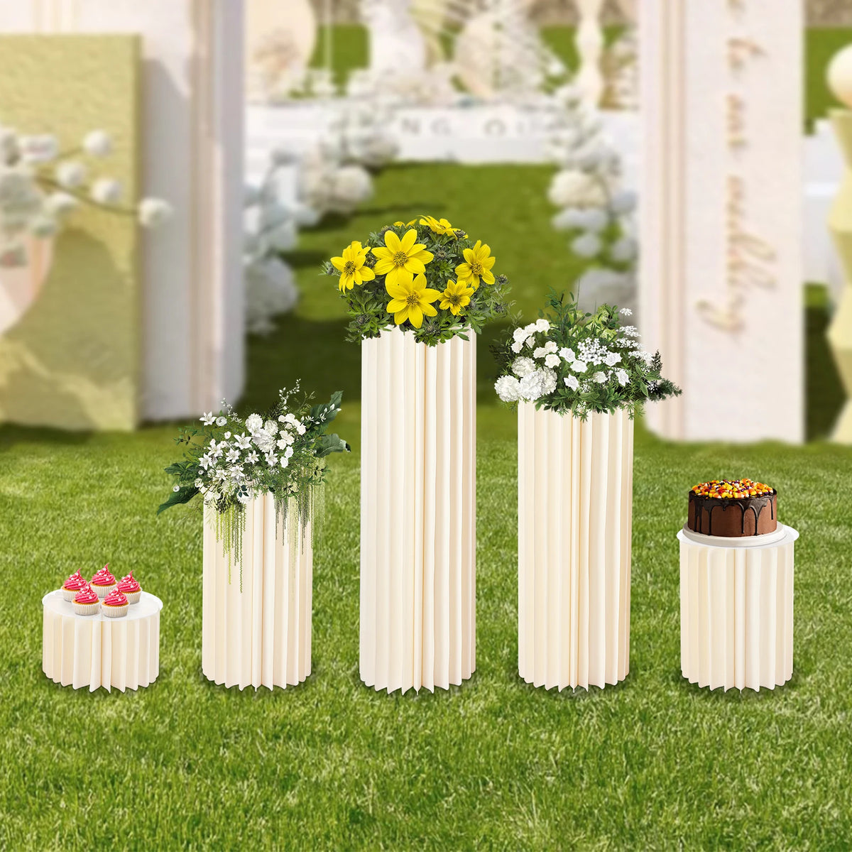 Wedding Party Flower Stand Cylinder Foldable Cardboard Centerpiece Dessert