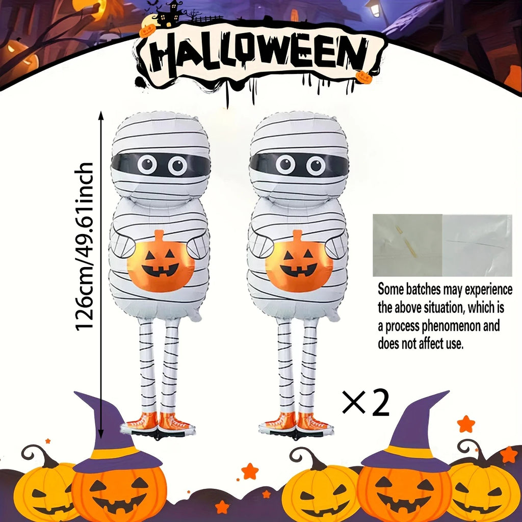 Handheld Pumpkin Mummy Aluminum Film Balloon White Orange Shaped Mummy Balloon Halloween Decoration Trick Party Decoration