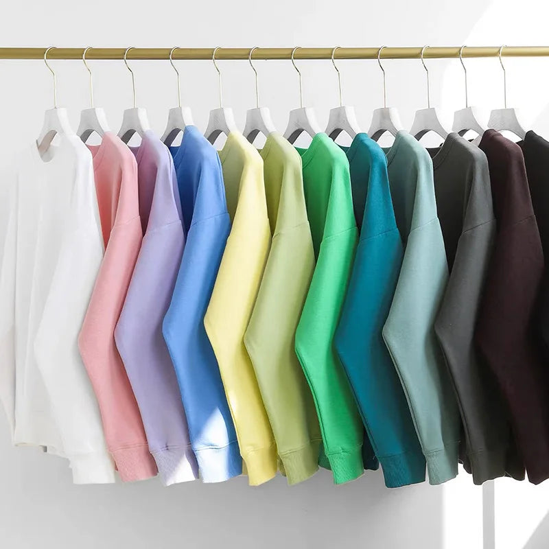Streamgirl Cotton Basic Sweatshirt Women Oversized Yellow Pullovers Loose Casual Tops Spring Colorful Sweatshirts Women Pink