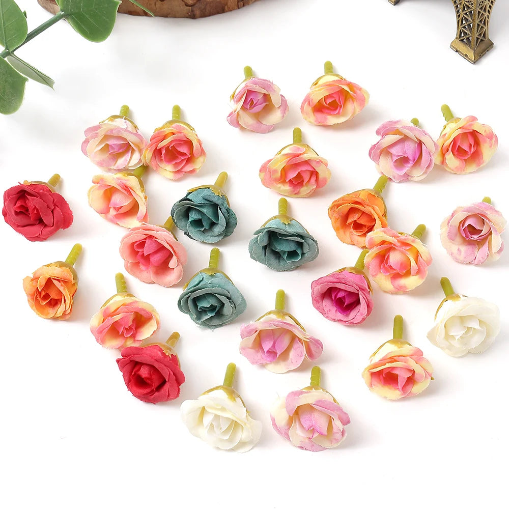100Pcs Mini Silk Rose Artificial Flowers Head Fake Flowers For Home Decor Wedding Decoration DIY Bride Wreath Gifts Accessories