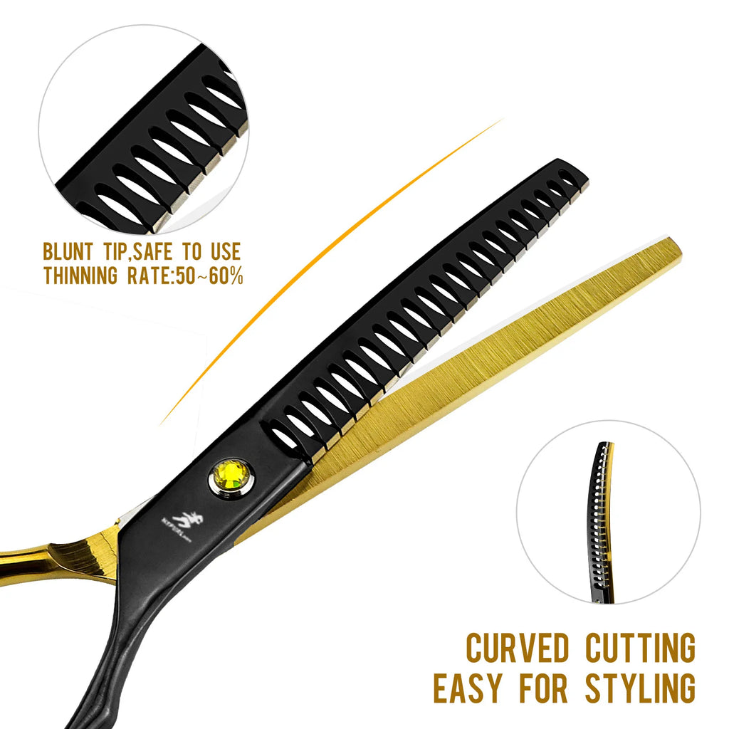 Grooming Scissors Japan Stainless 6.5" Professional Pet Scissors Curved Chunker Scissors for Groomer Bend Down Thinning Shears