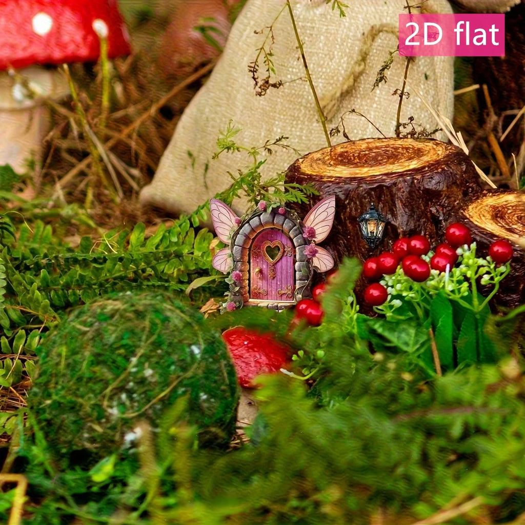 2D Flat Wooden Fairy Door Lantern Garden Mushroom House