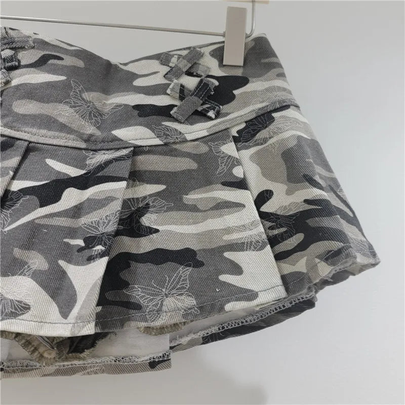 Camouflage Denim Mini Skirts Girl Summer American High Waist