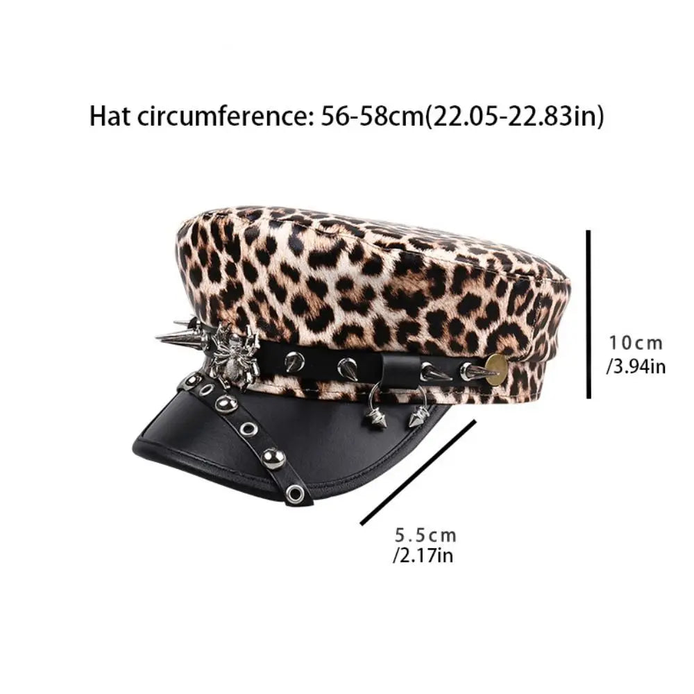Retro Hip-Hop Rivet Leopard Hat Harajuku Gothic Y2K Beret Hat