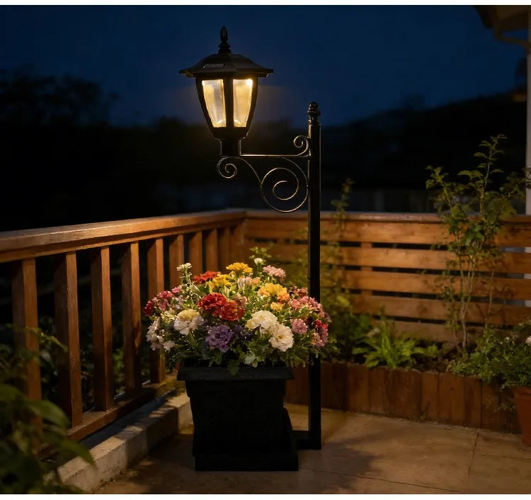 Outdoor Flower Pot 2-in-1 Floor Lamp Solar Courtyard Garden