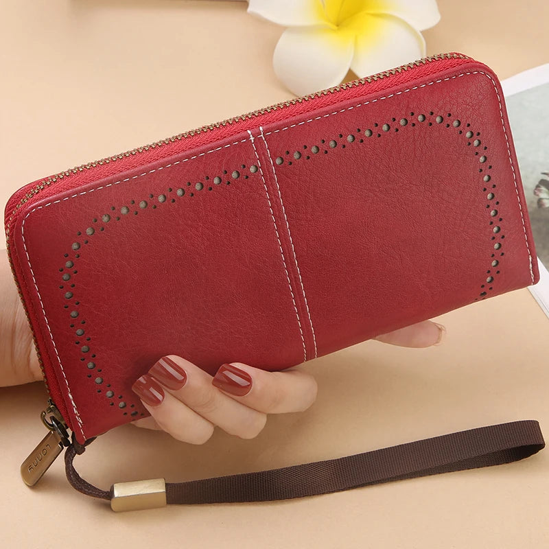RFID anti-theft long wallet for men and women; 2025 cross-border new version; large capacity mobile phone bag; vintage hollowedo
