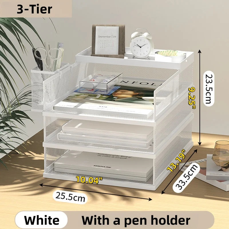 Metal Mesh Desk Organizer Box Office A4 Paper Organizer Document File Letter Book Pen Brochure Filling Tray Rack Shelf Carrier