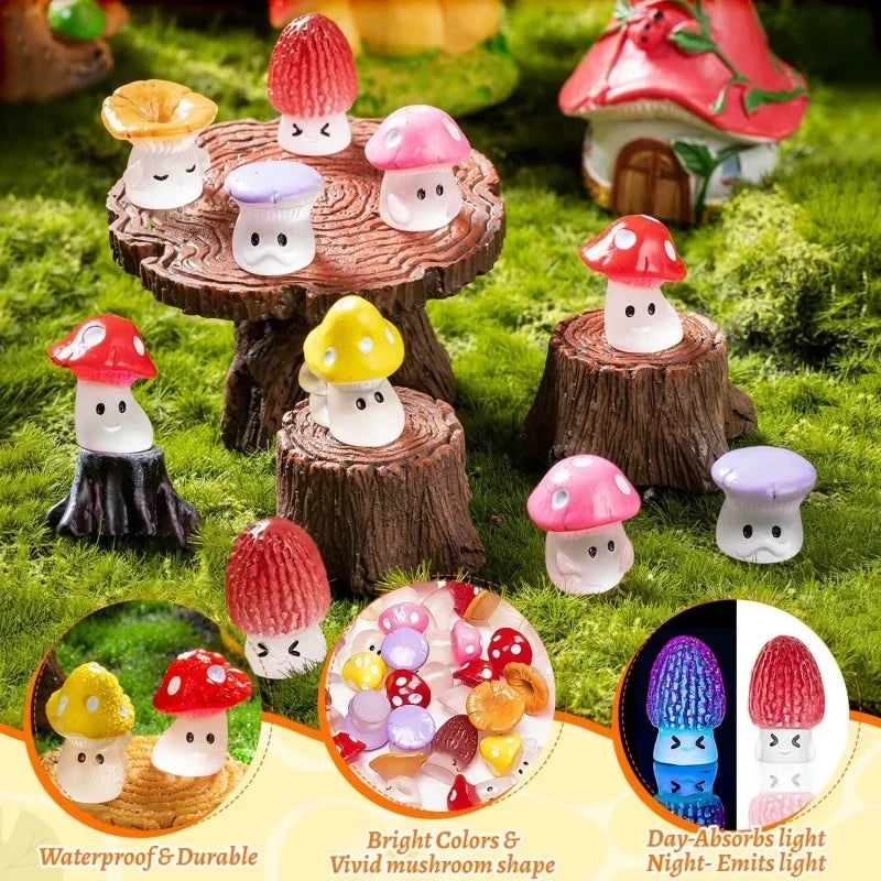24/48pcs Mini Mushrooms Luminous Cute Tiny Mushroom Figurine for