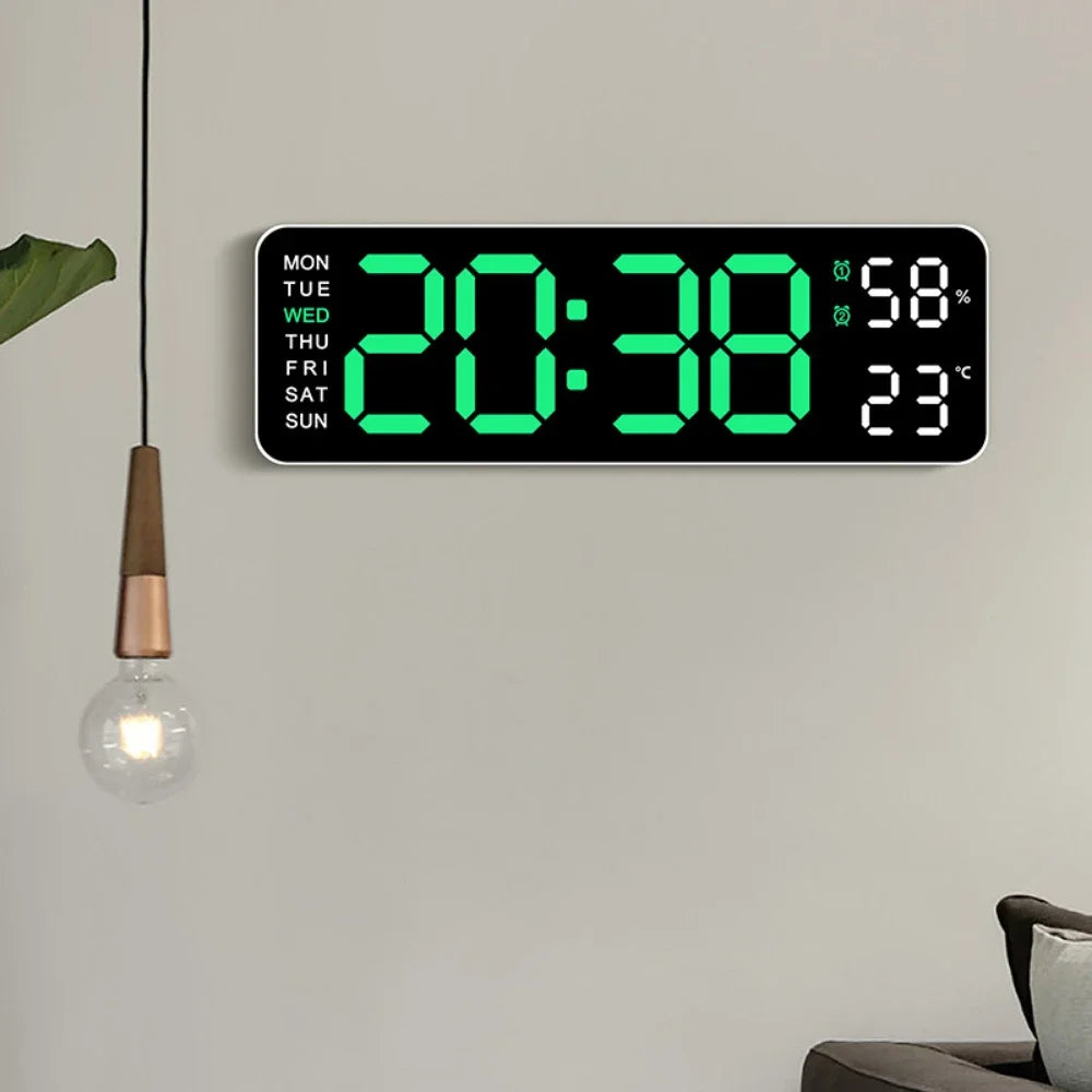 Hot 9 Inch Large Digital Wall Clock USB Powered TEMP Humidity Week Auto Dimmer DST Table Clock 12/24H Electronic LED Alarm Clock