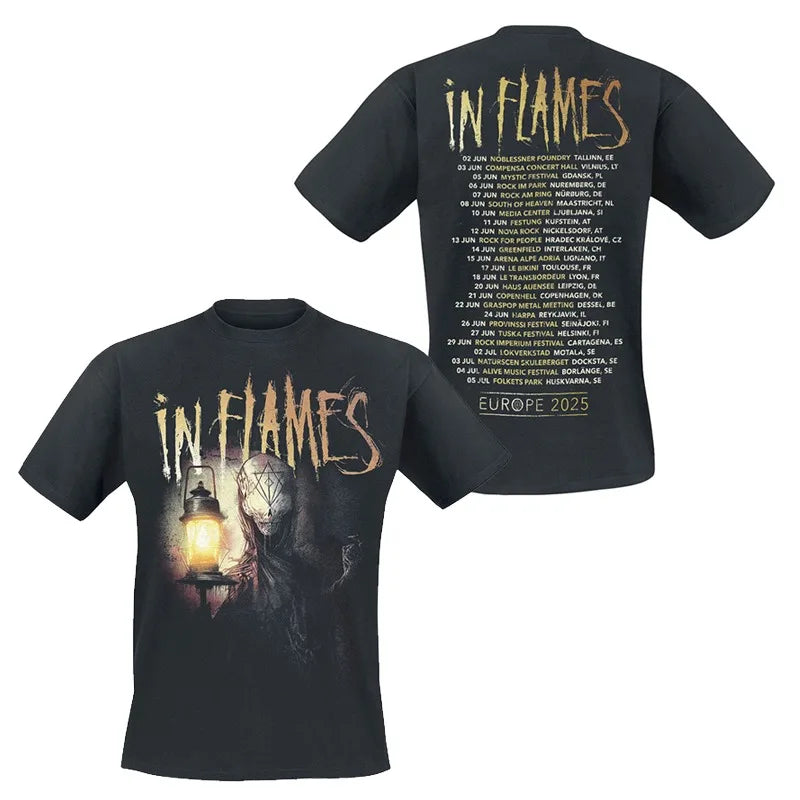 Y2k in Flames Band's Swedish Metal Rock Men's Short-sleeved Pure Cotton Printed T-shirt From An American/European Trendy Brand