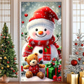 A 2D flat Christmas polyester door banner with a snowman and teddy bear design, suitable for festive party decoration