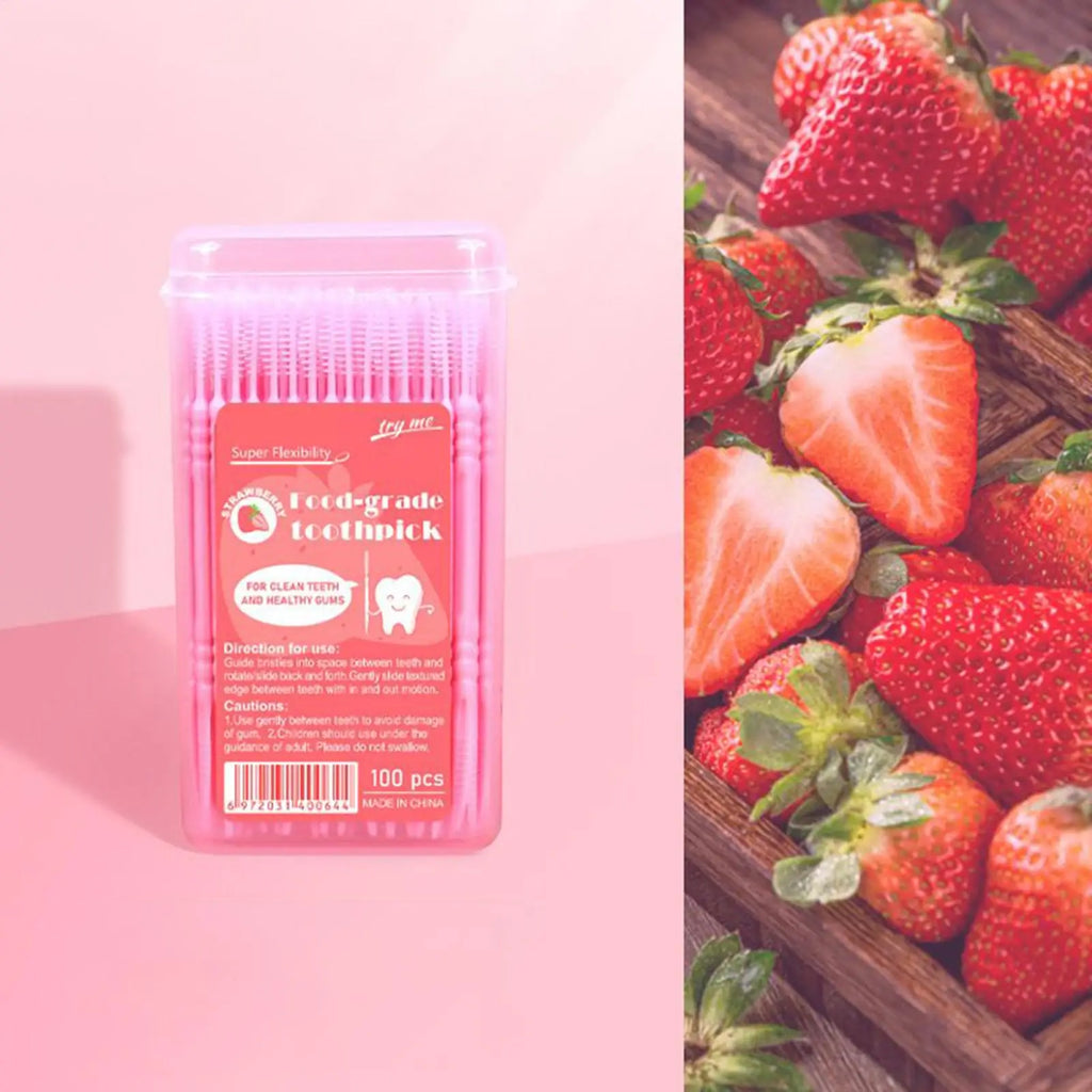100pcs Flavored Toothpicks 2-Tip Teeth Cleaning with Soft Bristles for Stain Remover Mouth Care Hotel Restaurant Camping Supplie