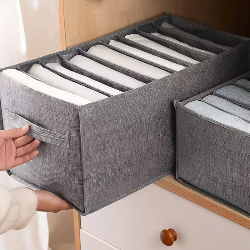 Foldable Fabric Wardrobe Storage Box, Divided Drawer Organizer Bin with Handle, Closet Container for Pants Underwear Clothes