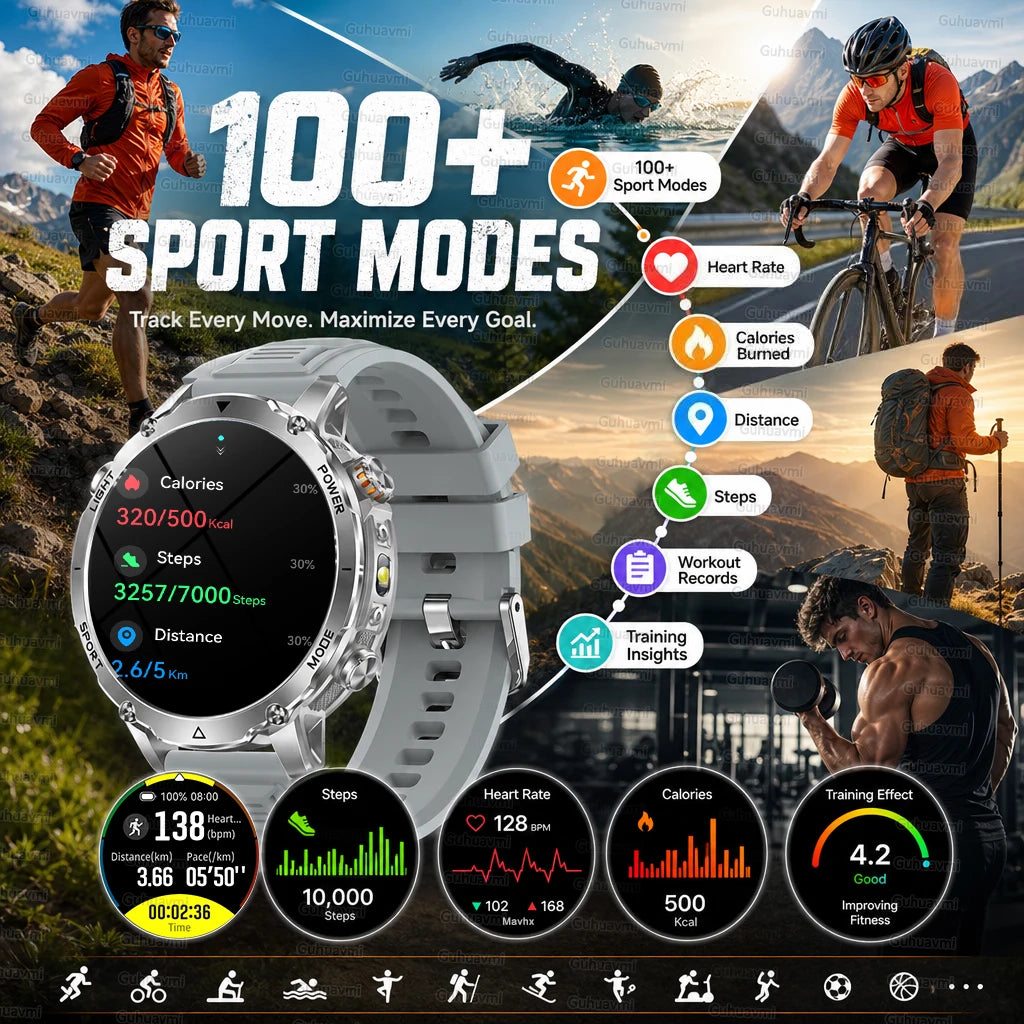 1400mAh Big Battery Smart Watch Men Outdoor GPS Flashlight