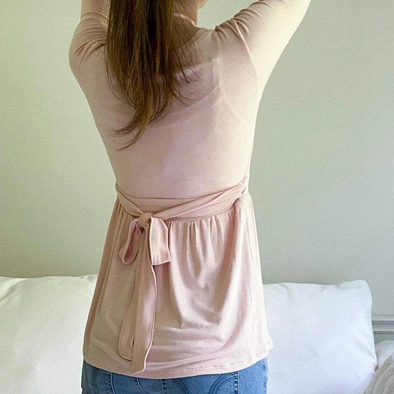 Women Autumn Vintage Y2K Crop Tops Cottage Bandage Babydoll