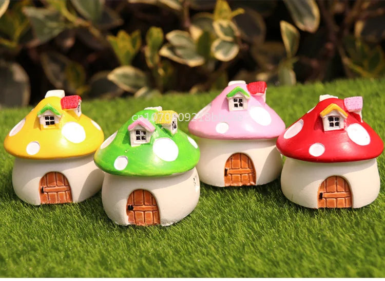 Mini Resin Moss Micro Landscape Decor Outdoor Fairy Miniature Garden Mushroom House Ornaments Handicraft Flower Pot Accessories