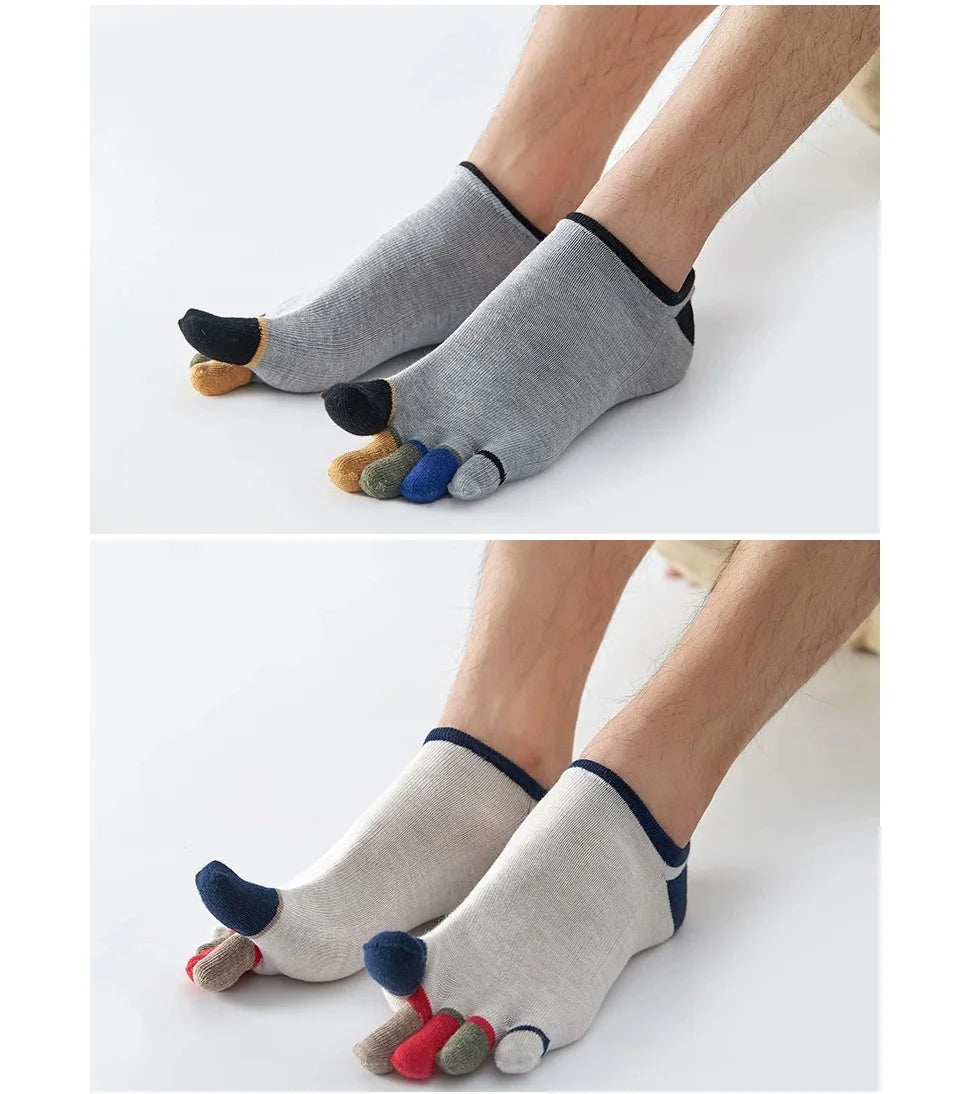 5 Pairs Summer Man Toe No Show Socks Invisible Shallow Mouth Thin Sweat-Absorbing Breathable Cool Five Finger Boat Socks Ankle