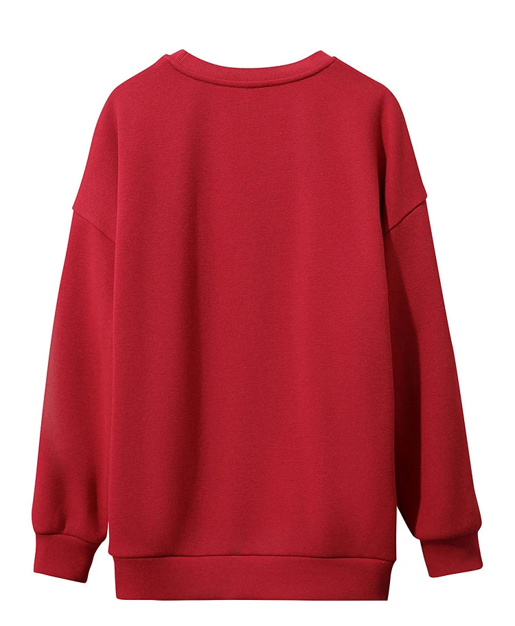 Amii Woman Sweatshirts 2025 Winter New Loose Warm Long Sleeve Female Sweatshirt Embroidery Pullover O-Neck Top Female 12524025