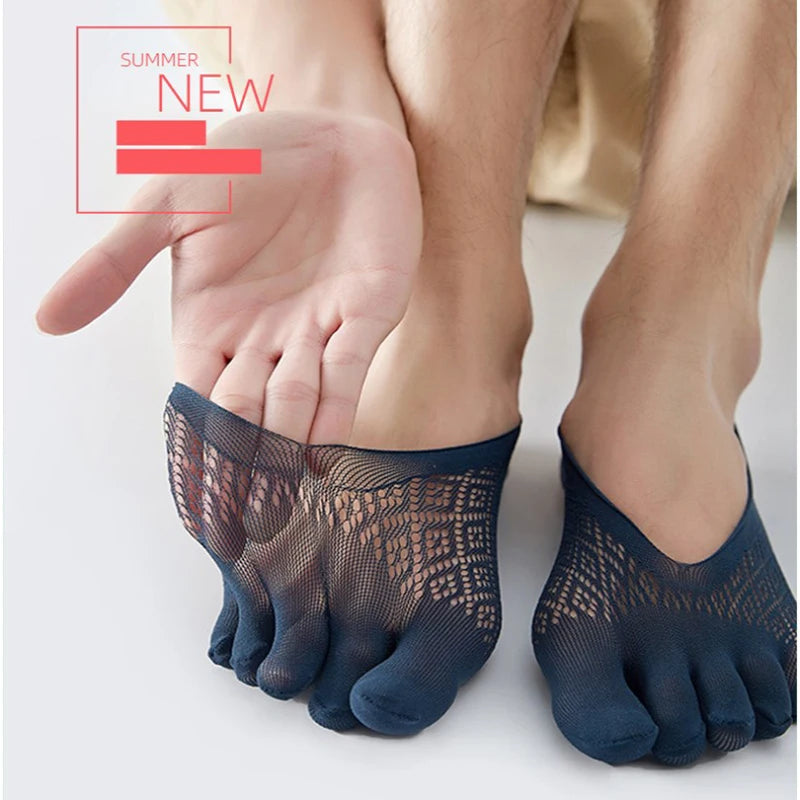 5Pairs Men's Socks Mesh Invisible Breathable Sweat-absorbing Short Sock Non slip New Five Toe Socks High Quality