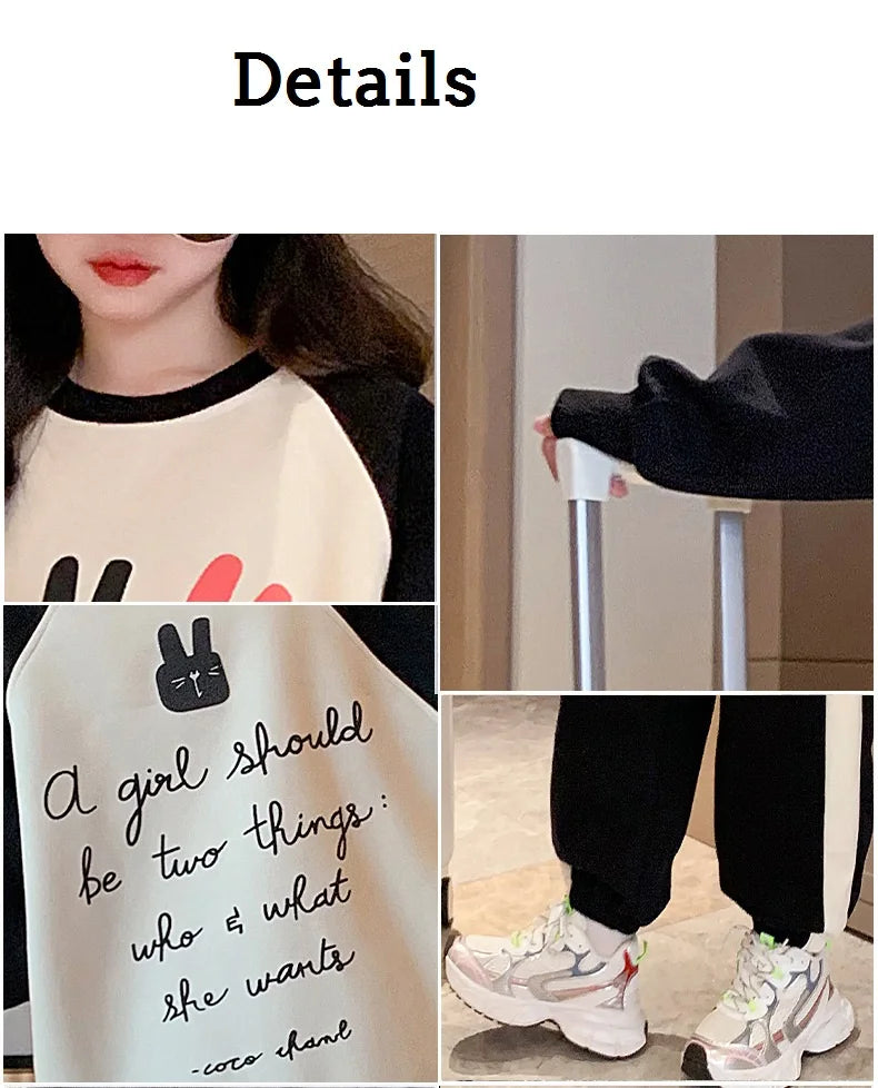 Girls Cotton Contrast Cartoon Alphabet Loose Sweatshirt+Sweatpant School Kids Tracksuit Child Jogger Outfit Workout Sets 5-16Yrs