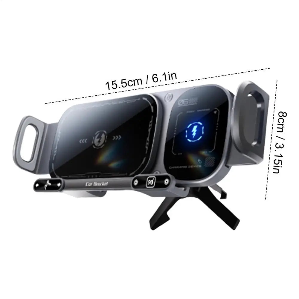 2 in 1 Car Air Vent Wireless Charger Phone Holder 15W Fast Charge Double Coil Mount for iPhone Foldable Phone Tablet Navigation