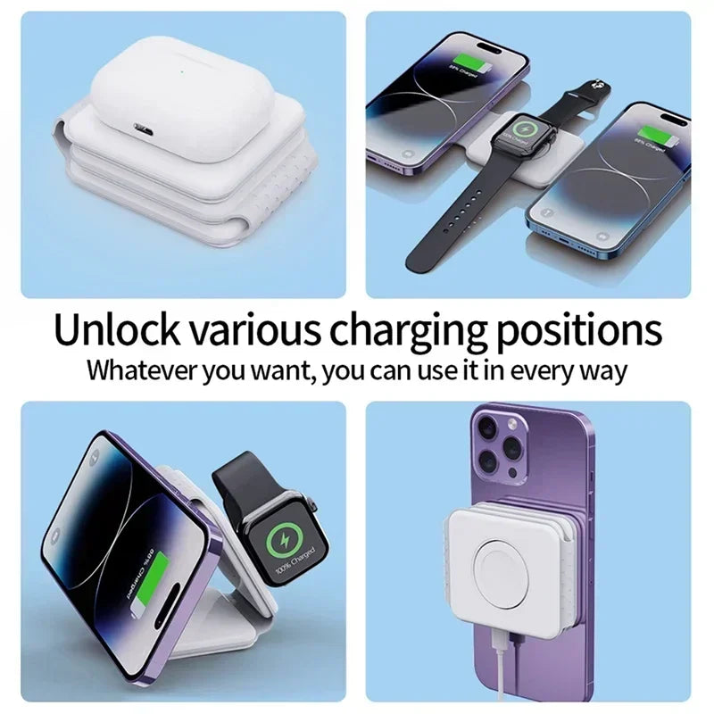 30W Fast Charging Pad Desktop Foldable 3 in 1 Wireless Charger For iPhone 16 15 14 13 12 Pro Max iWatch 10 9 8 7 6 AirPods Pro 2