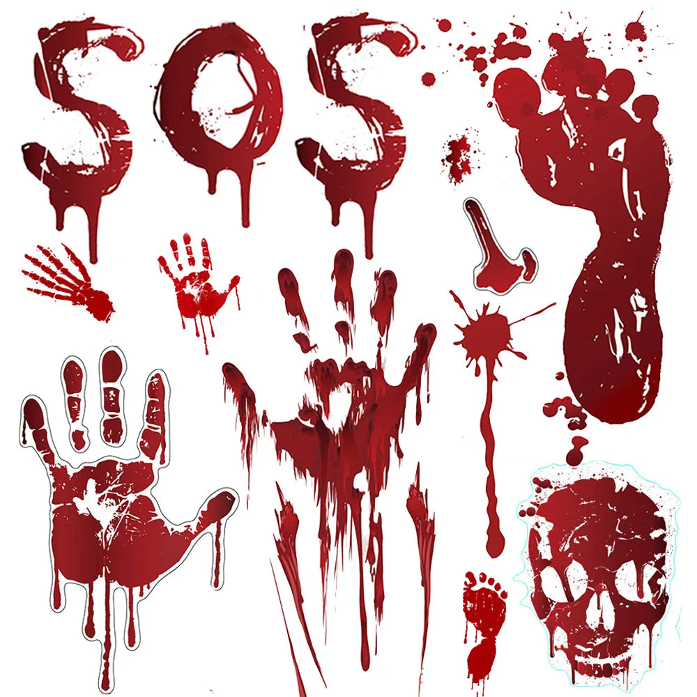 Bloody Handprint & Skull Halloween Stickers