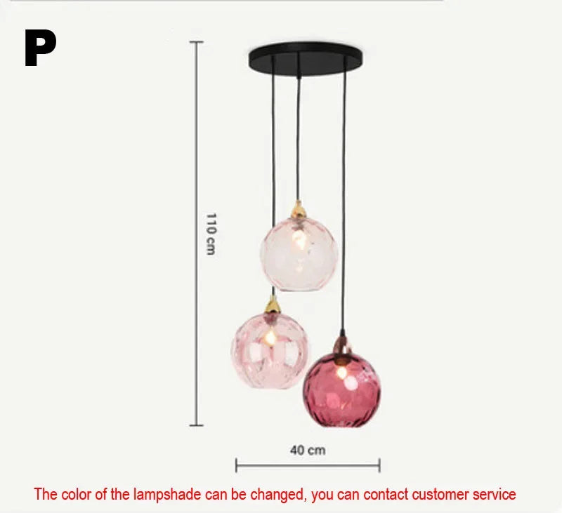 Modern Colored Glass Ball Lustre Pendant Lights Nordic Water Grain Restaurant Kitchen Hanging Light Fixture Bedroom Bedside Lamp