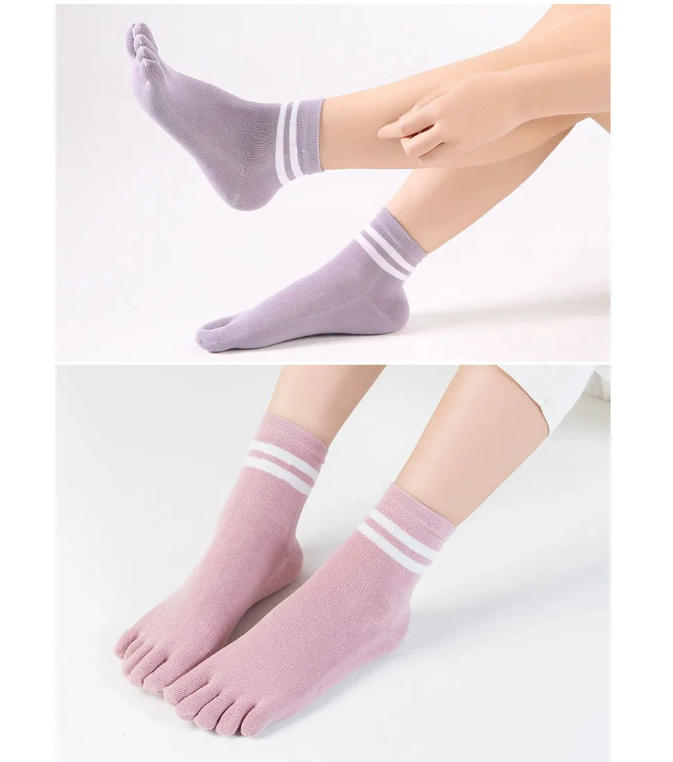 Cute Short Toe Socks Women Girl Cotton Striped Cat Love Fashion Sweat-Absorbing Anti-Bacterial Breathable Warm Five Finger Socks