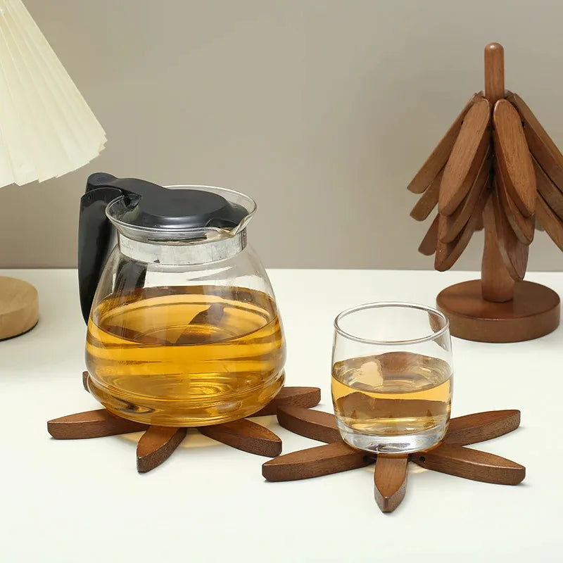 Creative Wooden Tree Folding Trivet Stand Heat Resistant Pot