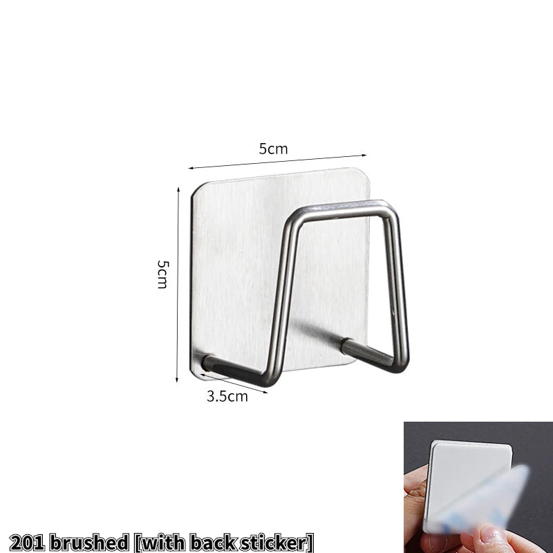 Kitchen Sponges Holder Self Adhesive Sink Sponges Drain Drying Rack Stainless Steel Storage Holder Kitchen Sink Accessories#