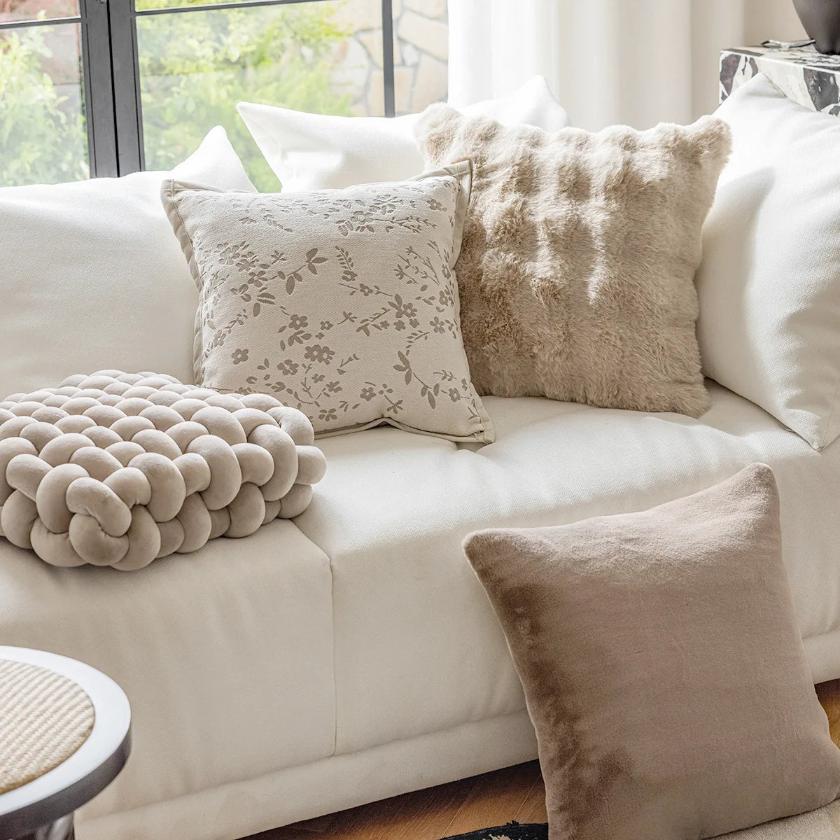 Cream Style Plush Sofa Pillowcase Ins Style Living Room Decorative Flower Pillow Bedside Cushion Bed Waist Backrest