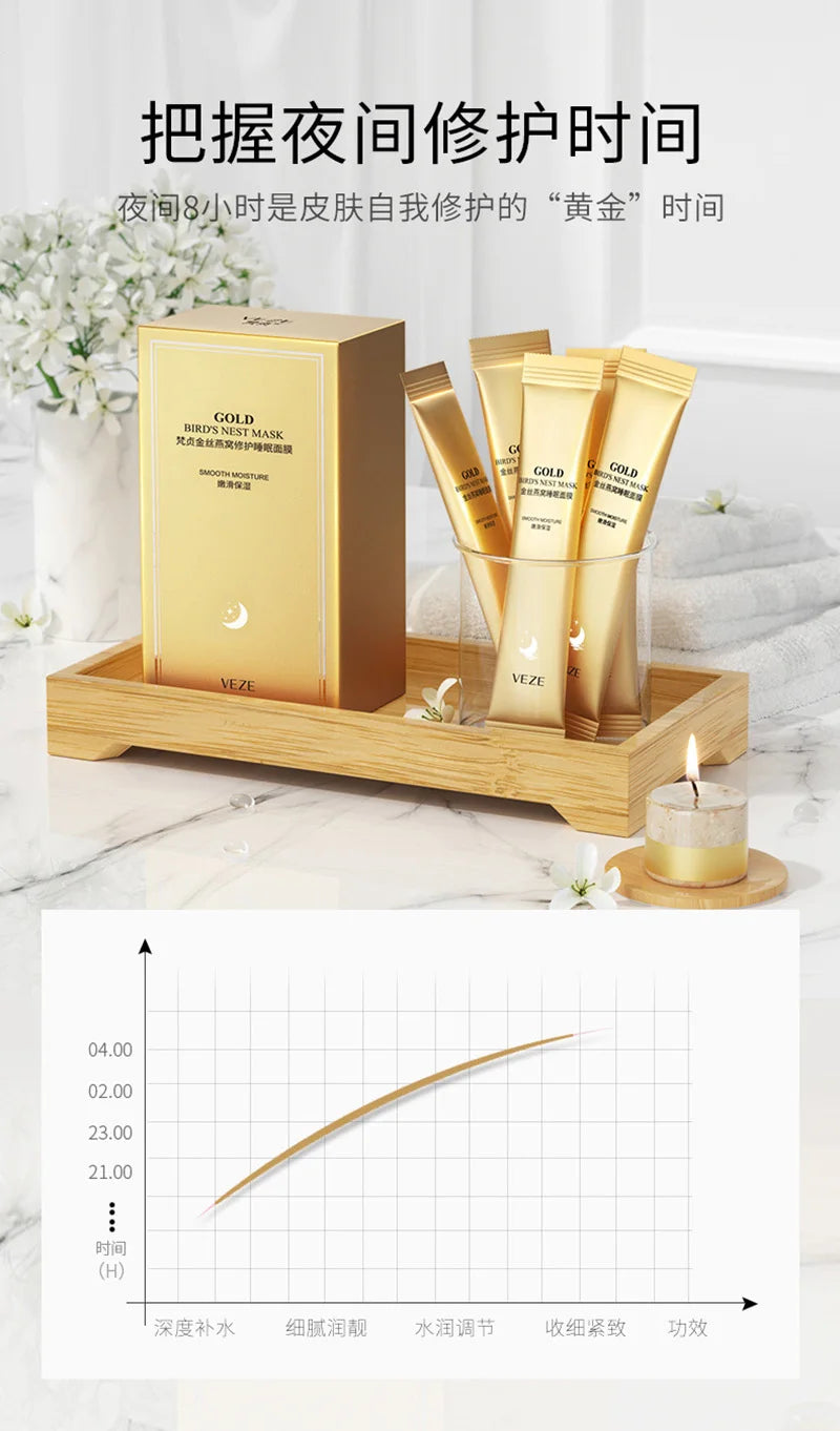 20Pcs Golden Silk Bird'S Nest Sleeping Mask Moisturizing And Hydrating Brightening Complexion Facial Mask Facial Skin Care