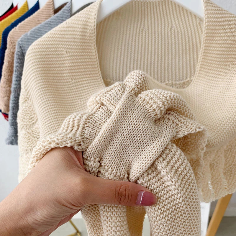Winter Warmer Solid Color Blouse Cover Shoulder Korean Cape Fake Collars Knotted Scarf Thick Muffler Women Knitted Shawl Scarf
