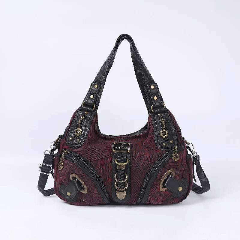 Vintage Red Leopard Print Hobo Bag Leather