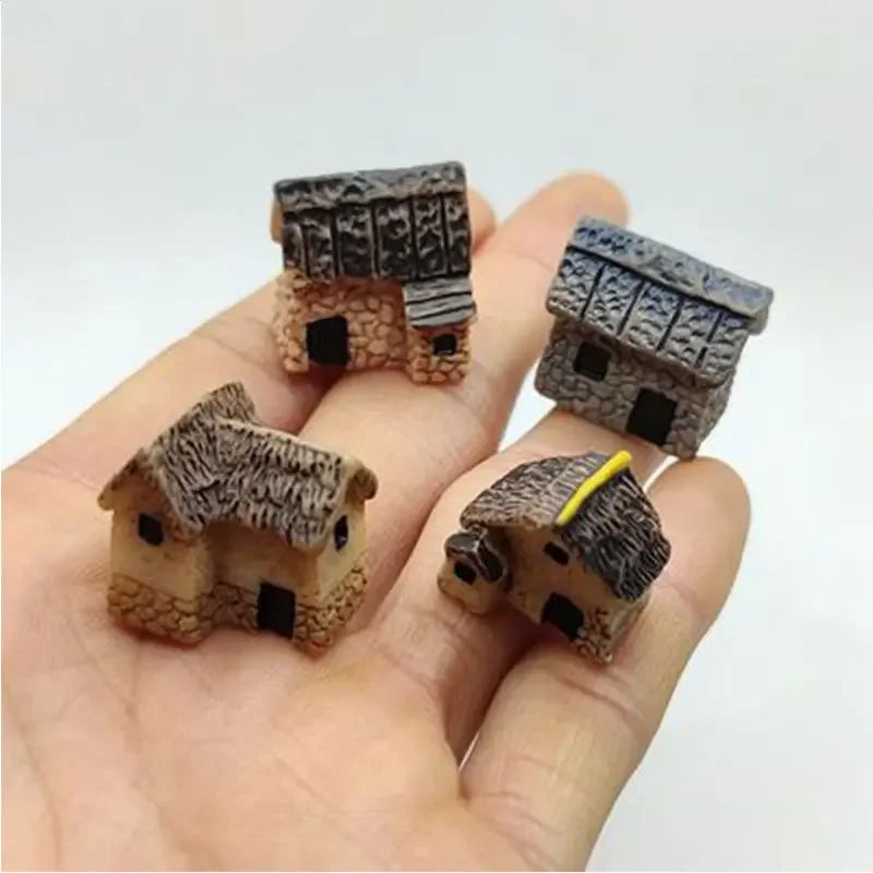4Pcs House Miniature Figurine Fairy Accessory Home Decor Cartoon Animal Building Statue Resin Craft Small Creative Crafts Gifts