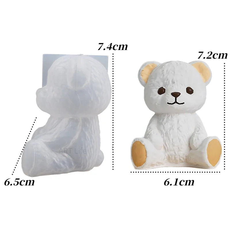 Diy Smiling Teddy Bear Silicone Candle Mold 3D Animal Soap Resin Craft Plaster Making Kit Handmade Ice Cube Mold Home Decor Gift