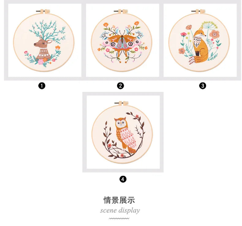 Embroidery Kit for Christmas DIY Wreath Printed Pattern Flower Cross Stitch Set Needlework Hoop Handmade Sewing Art Craft Kit