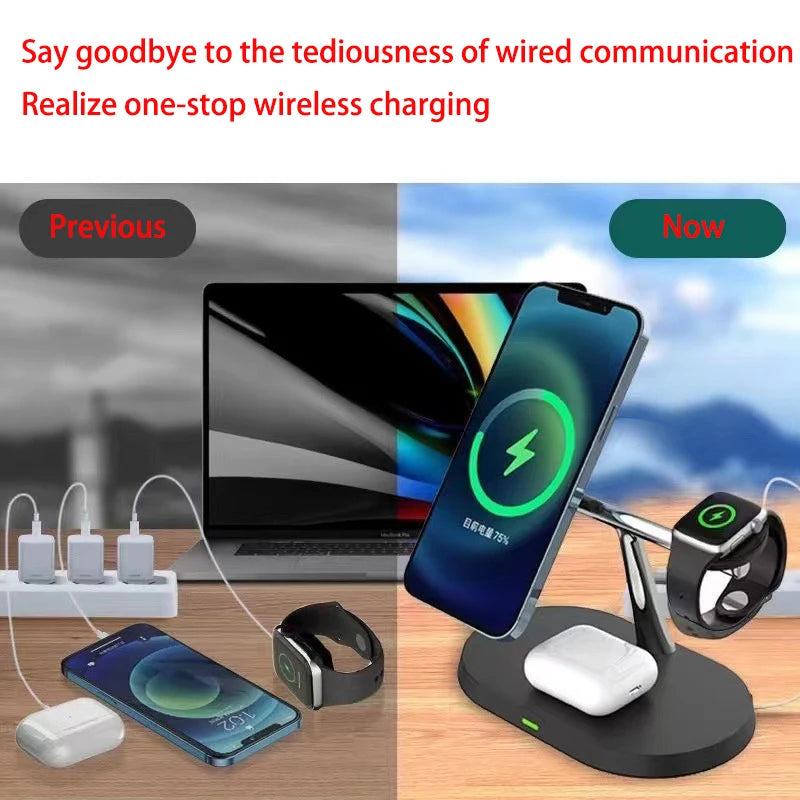 2025 3 in 1 30w Qi2 Wireless Charger Stand Fast Charging for iPhone 17 16 15 14 13 12 iWatch Airpods Wireless Charging Station