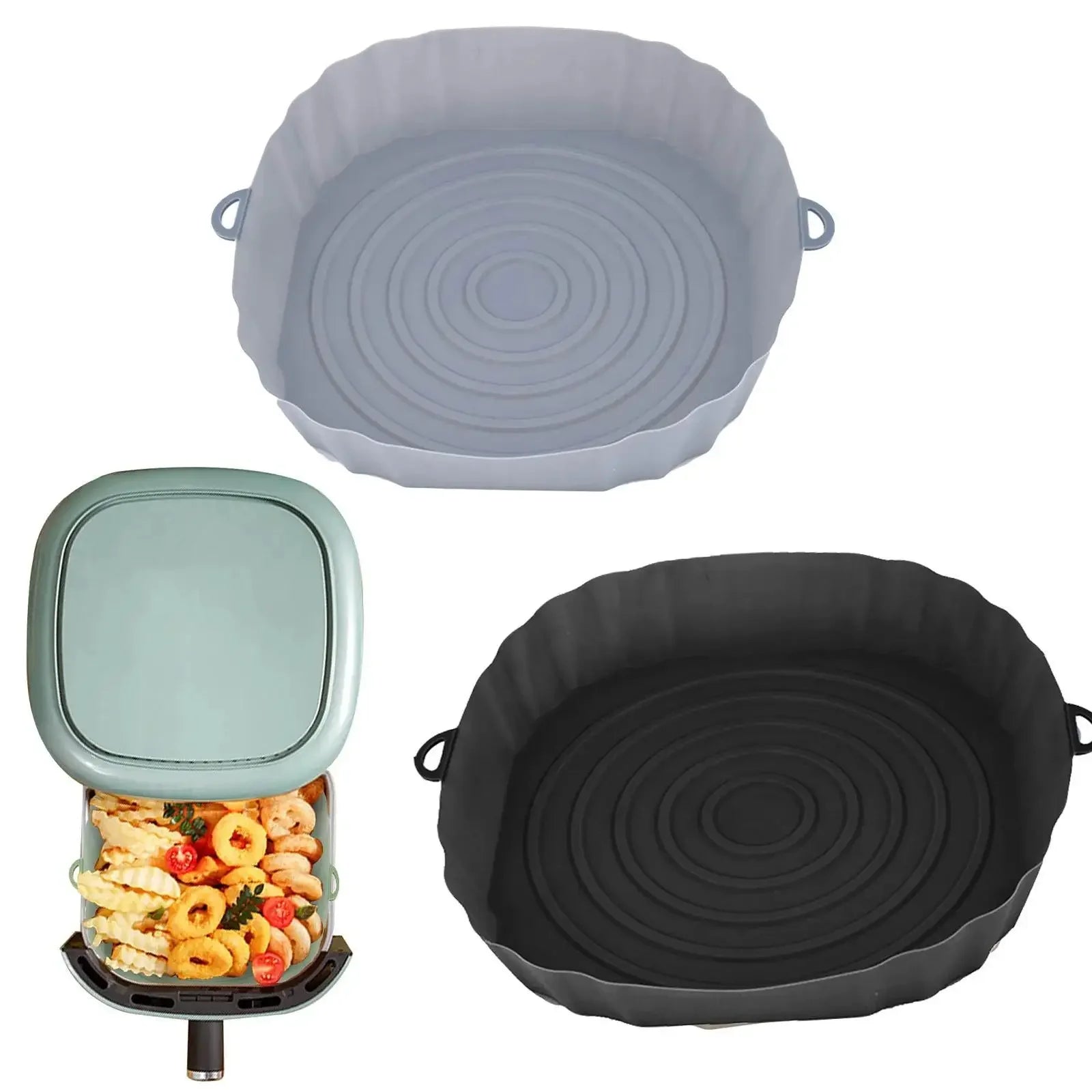 Silicone Basket for Air Fryer Oven Baking Tray Pizza Fried Chicken Silicone Mold Reusable Bakeware Liner Kitchen Accessorie