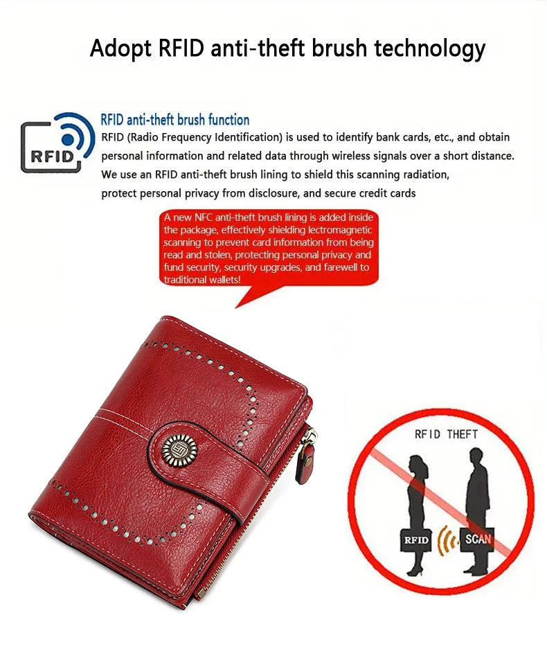 RFID Anti-Theft Retro Wallet for Women, Multi-Card Zipper, Zipper Buckle, Fashion Coin Wallet, Multi-functional Short Wallet