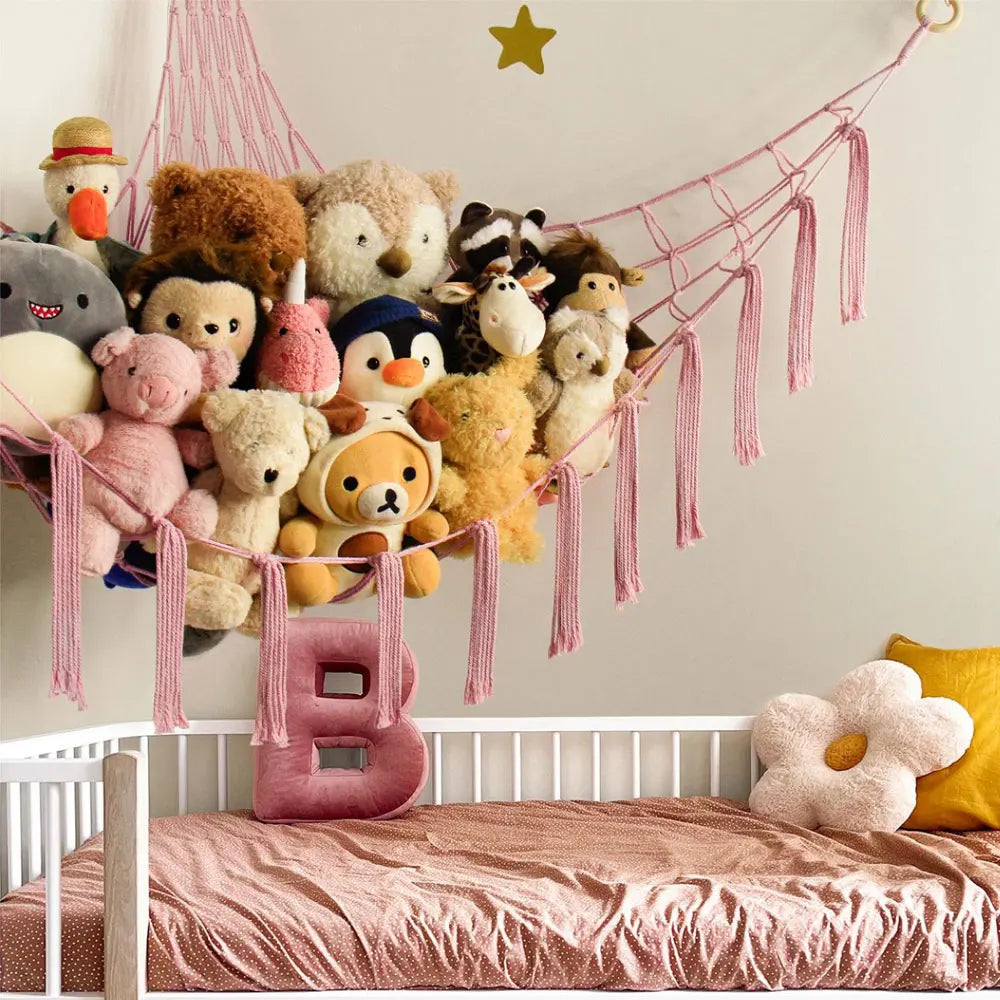 1Pc Toy Hammocks Wall Corner Hanging Storage Net Organizer Woven Kids Stuffed Mesh Hammock Baby Animal Rope Hammock Bag Cotton