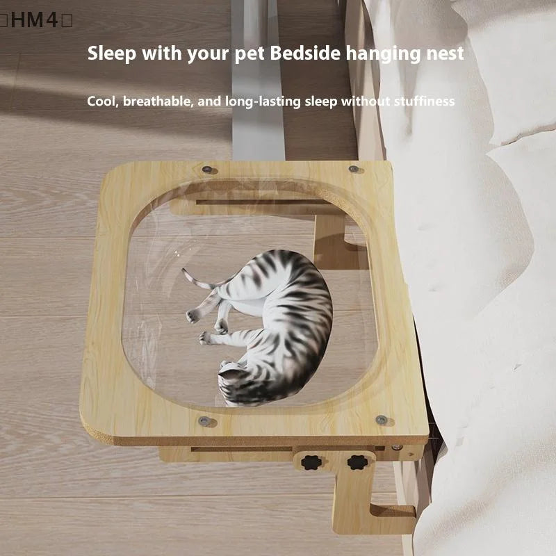 〔HM4〕Wood Cat Bed Space Capsule Cat House Cat Hammock Cat Window Bed Space Capsule Non Perforated Suspension Hammock Bed