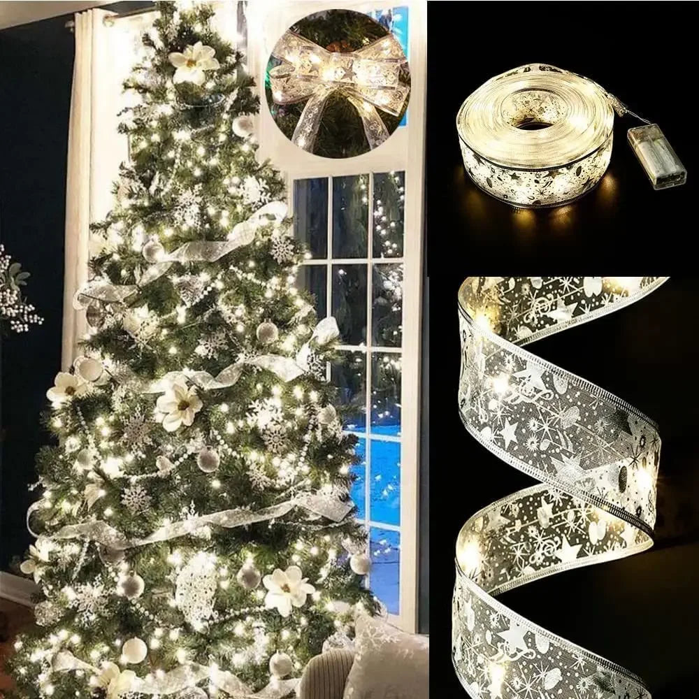 10M 5M Christmas Tree Decorations String Lights Copper Wire Ribbon Bows Lights for Party Weddings Holiday Christmas Tree Decor