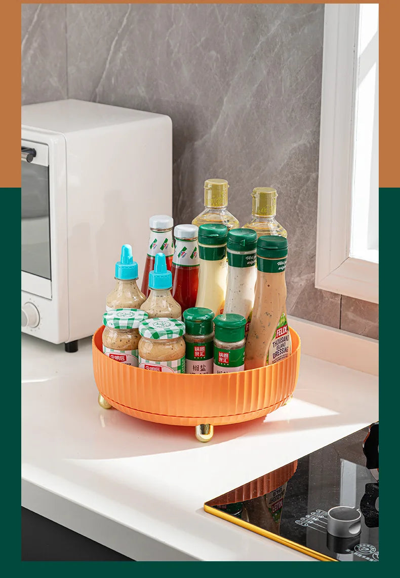 360 Degree Rotating Makeup Organizer Desktop Storage Box For Perfume Lipstick Skin Care Products Cosmetic Fruit Seasoning Holder
